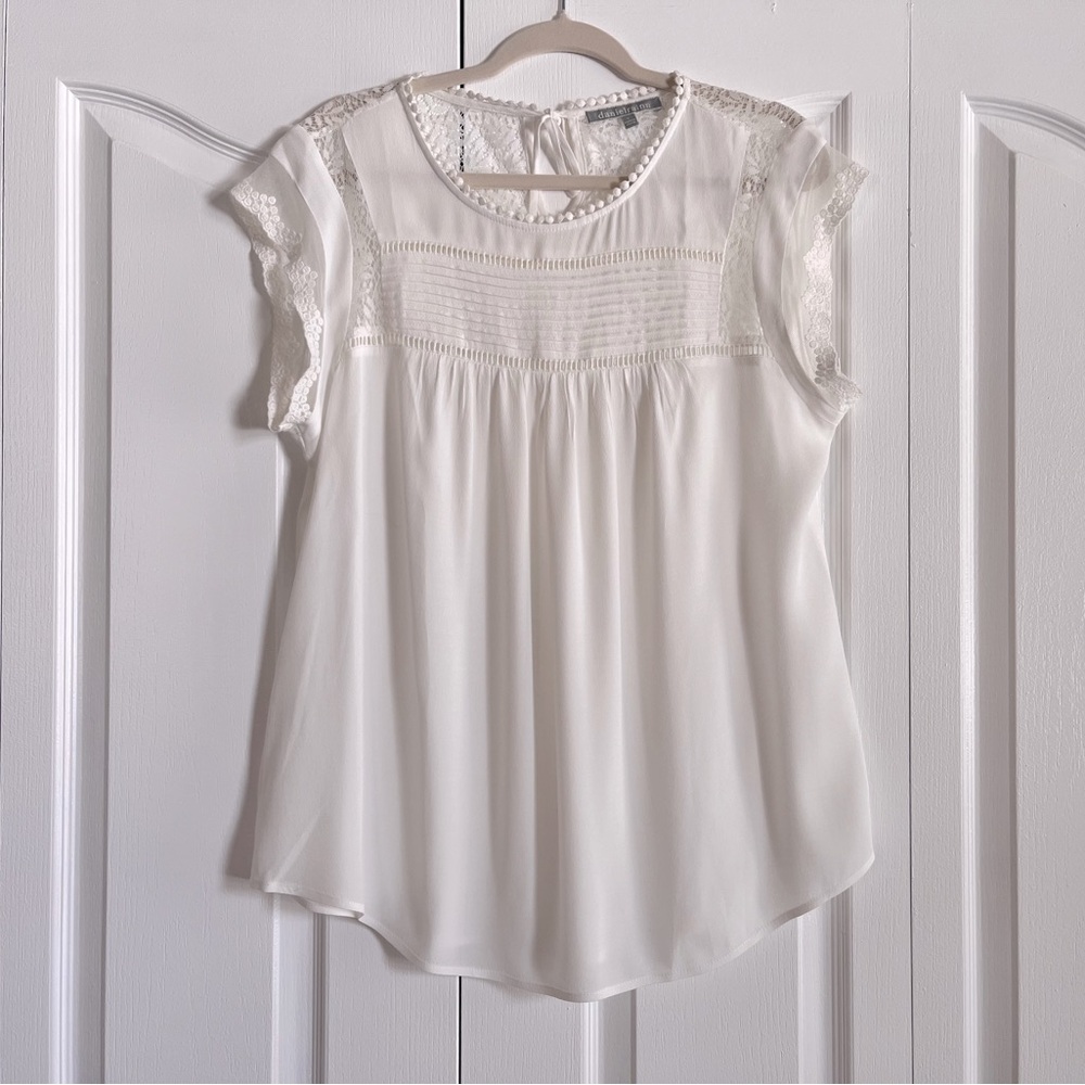 EUC Daniel Rainn Becru ivory cream white lace blouse L